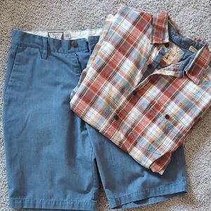 Volcom Men's Shorts and Red Head Button Down Plaid Shirt